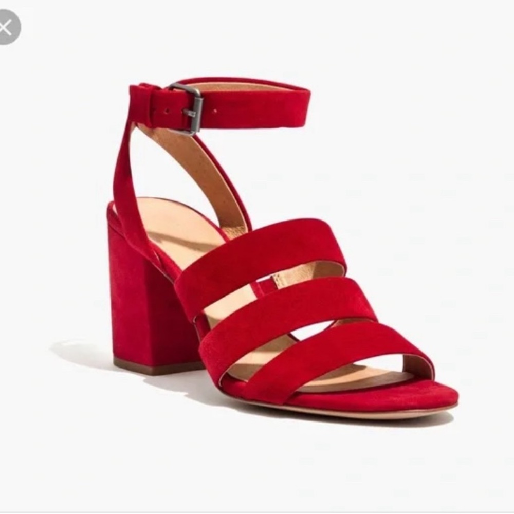 Madewell Red Suede Strappy Heeled Sandals